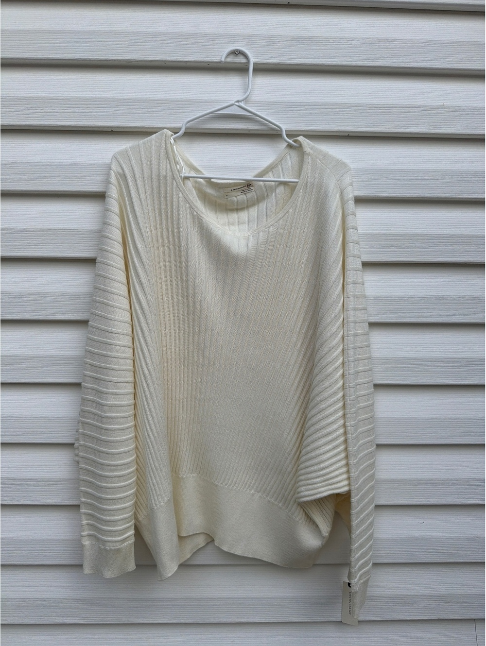 Anthropologie Women’s XL Ivory Ribbed Knit Oversized Dolman Sleeve Sweater New